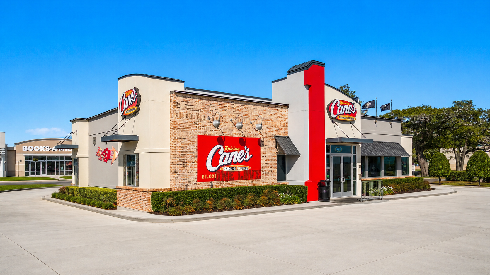 The same building staged as a quick-serve restaurant