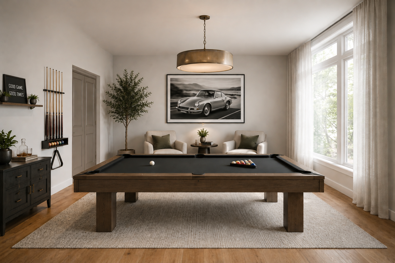 The same room staged as a games room
