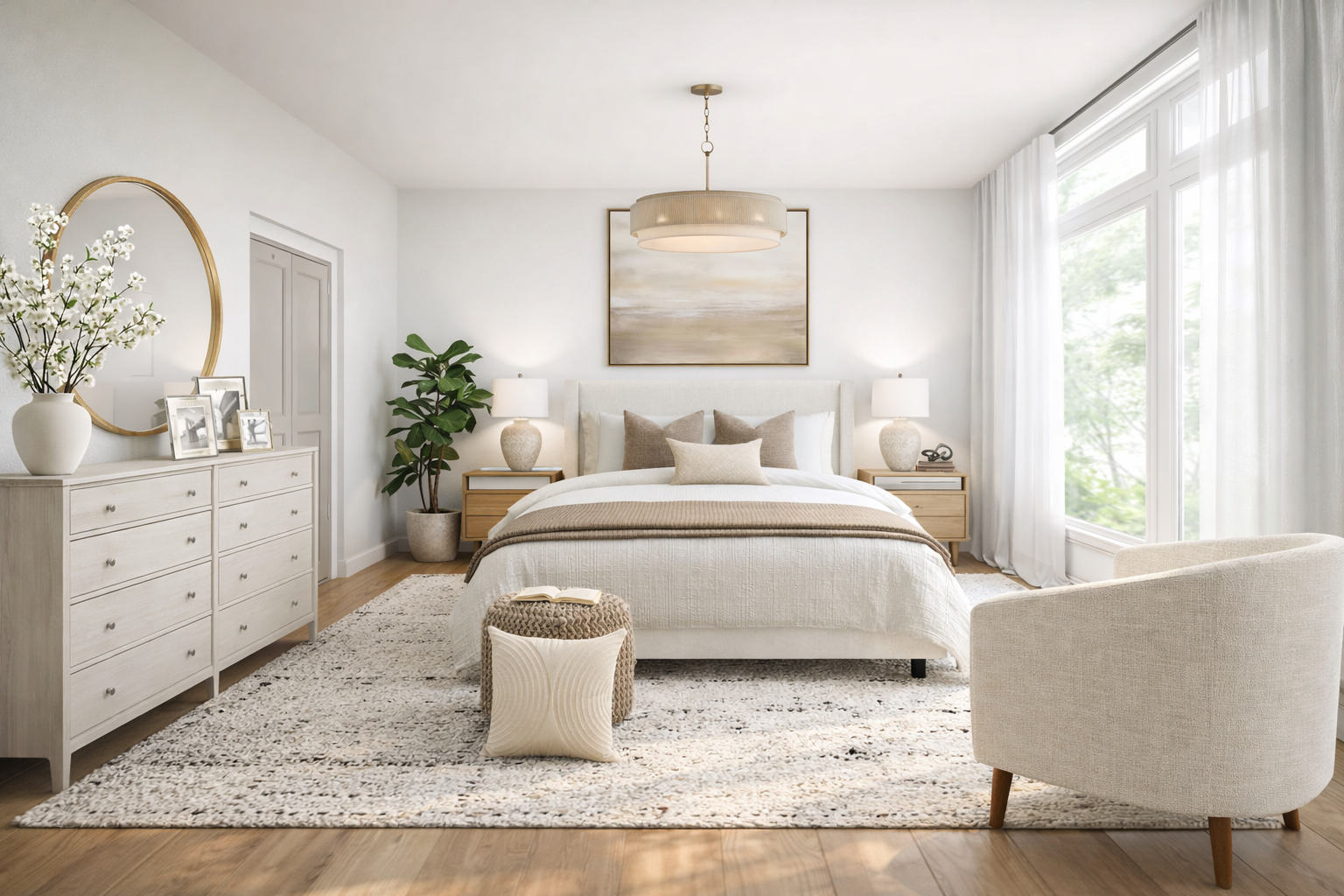 The same room staged as a guest bedroom
