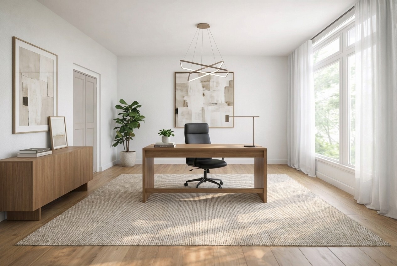 The same room staged as a home office