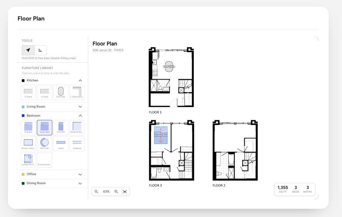 2D furniture planner — 306 Jarvis St, TH103